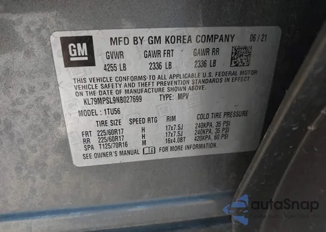 2022 Chevrolet Trailblazer Fwd Lt z USA, uszkodzony, nr VIN KL79MPSL9NB027699